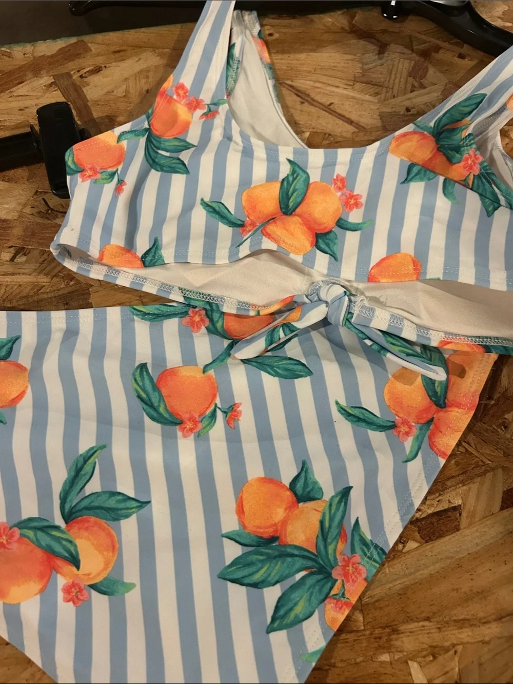 Kids Striped Blue & White Bikini with Orange Floral Print
